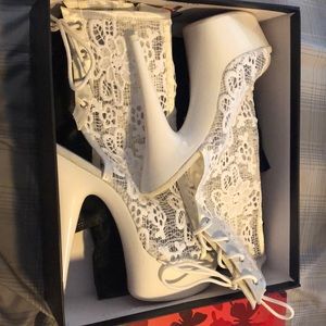 White lace Pleaser heels